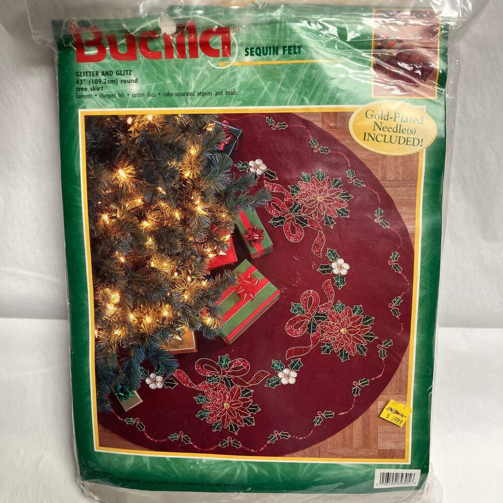 Vintage Bucilla 84305 Glitter & Glitz 43" Felt Tree Skirt Kit